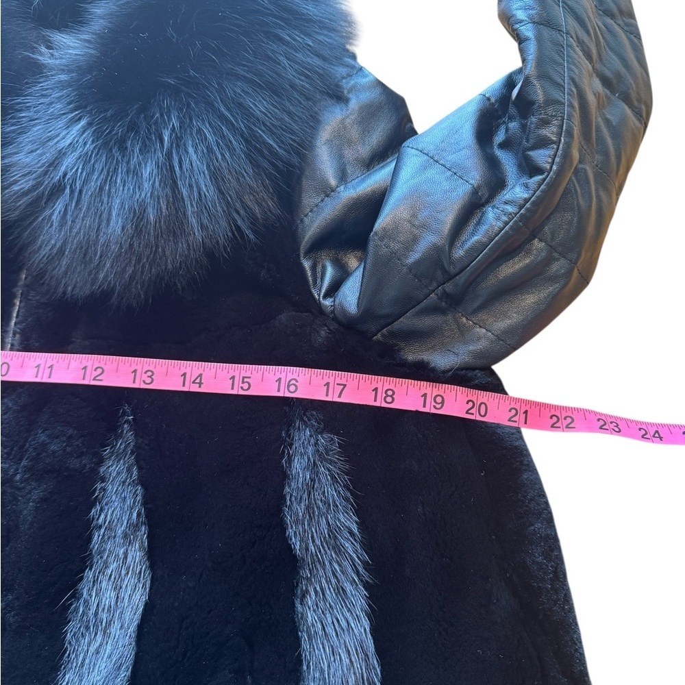 TONYPAULO Black rabbit  Fur & faux Leather Statement Jacket LExcellent condition - Picture 6 of 8